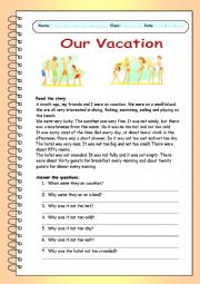 English Worksheet: Our Vacation (reading practice)