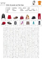 English Worksheet: Clothes wordsearch