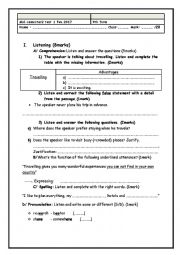 English Worksheet: 9th form test ( mid-semester2)