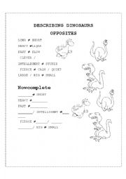 English Worksheet: Dinosaurs description - Opposites