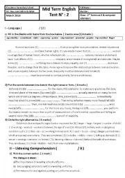 English Worksheet: 2nd form mid term (mid-semester 2) test 2 