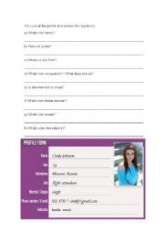 English Worksheet: Profile form with be and simple present