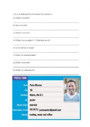 English Worksheet: Profile form with be and simple present