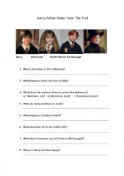 English Worksheet: Harry Potter Video Task: The Troll