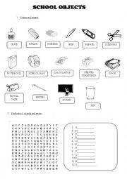 English Worksheet: school objects