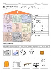 English Worksheet: house and rooms test