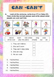 English Worksheet: Can - cant