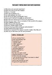 English Worksheet: talking about your work experience