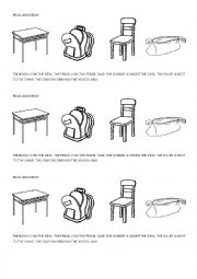 English Worksheet: Prepositions and school objects