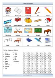 English Worksheet: Classroom objects worksheet