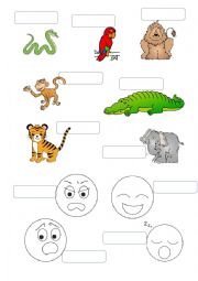 English Worksheet: Animals and Emotions puzzle