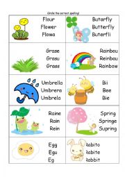 English Worksheet: Spring Spelling Multichoice Worksheet