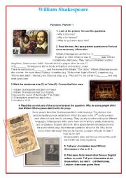 English Worksheet: William Shakespeare (Pair work)