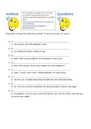 INDIRECT QUESTIONS -- WORKSHEET TO USE WITH OR WITHOUT MATCHING PPT