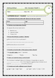 English Worksheet: Mid-semester2 Test1