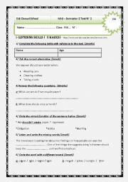 English Worksheet: Mid-semester2 Test1