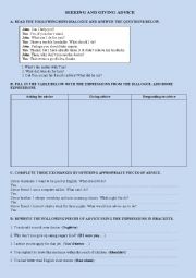 English Worksheet: expressing advice