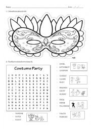 English Worksheet: Carnival mask and wordsearch