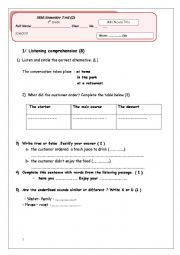 English Worksheet: Mid-Semester test 2 (8th)