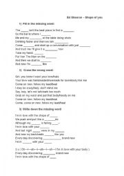 English Worksheet: Ed Sheeran - Shape of you 