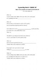 English Worksheet: Cheer up by A Great Big World - lyrics - fill in blanks + find the mistakes