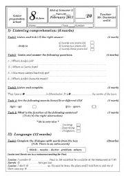 English Worksheet: Mid of semester II test 8th form