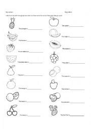 English Worksheet: Match the fruit with its color