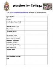 English Worksheet: Winchester College: a webquest 