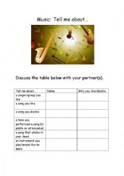 English Worksheet: Music Discussion Table