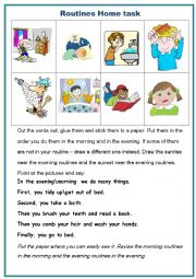 English Worksheet: Everyday activities home task