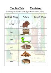 English Worksheet: The Gruffalo- Vocaubalary WS