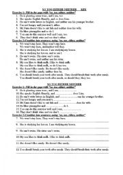 English Worksheet: So,Too,Either,Neither Worksheet