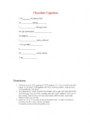 English Worksheet: Cooking class and listening comprehension (chocolate cupcakes)