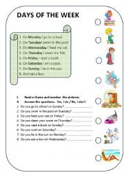 English Worksheet: Present Simple. Days of the week.