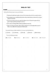 English Worksheet: English test - 9th grade