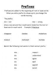 English Worksheet: Prefixes dis-  and mis- 