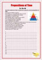 English Worksheet: Prepositions of Time 