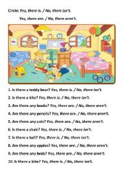 English Worksheet: Is there...? Are there...&