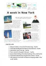 English Worksheet: A week in New York.Test 1