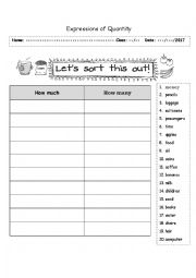 English Worksheet: expressions of quantity (how much and how many)