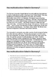 English Worksheet: Has multiculturalism failed in Germany