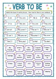 English Worksheet: Verb to be- match the boxes