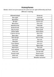 English Worksheet: Homophones