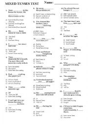 English Worksheet: Present Perfect / Present Perfect Continuous / Simple Past multiple choice test