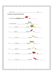 English Worksheet: classroom questions