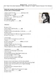 English Worksheet: Kelly Clarkson-Because of you