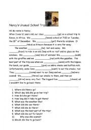 English Worksheet: Nancys Unusual School Trip