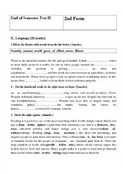 English Worksheet: End of Semester II Test II 2nd Form