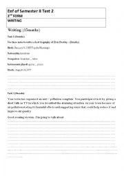 English Worksheet: End of Semester II Test II  writing 2nd Form 