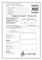 English Worksheet: A HARD DAYS NIGHT